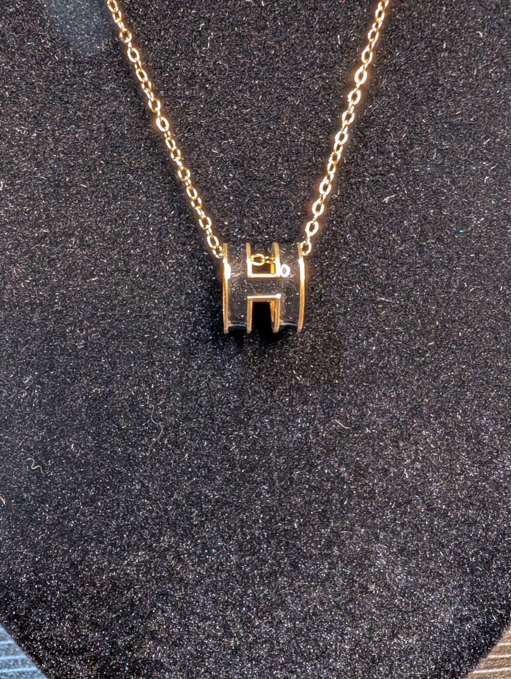Gold Chain Black Letter H Pendant Helene Necklace - Women's Jewelry